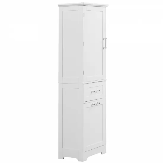 Tall Bathroom Storage Cabinet, Freestanding Storage Cabinet with Two Different Size Drawers and Adjustable Shelf, MDF Board with Painted Finish, White Tall Bathroom Storage Cabinet, Freestanding Storage Cabinet with Two Different Size Drawers and Adjustable Shelf, MDF Board with Painted Finish, White