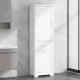 Tall Bathroom Storage Cabinet, Freestanding Storage Cabinet with Two Different Size Drawers and Adjustable Shelf, MDF Board with Painted Finish, White Tall Bathroom Storage Cabinet, Freestanding Storage Cabinet with Two Different Size Drawers and Adjustable Shelf, MDF Board with Painted Finish, White