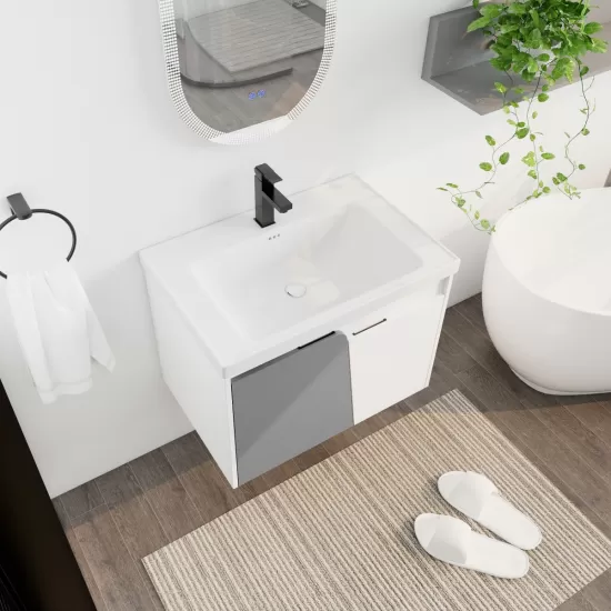 28 Inch Wall-Mounted Bathroom Vanity With Sink, For Small Bathroom (KD-Packing) 28 Inch Wall-Mounted Bathroom Vanity With Sink, For Small Bathroom (KD-Packing)