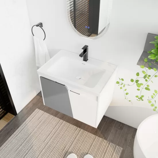 28 Inch Wall-Mounted Bathroom Vanity With Sink, For Small Bathroom (KD-Packing) 28 Inch Wall-Mounted Bathroom Vanity With Sink, For Small Bathroom (KD-Packing)