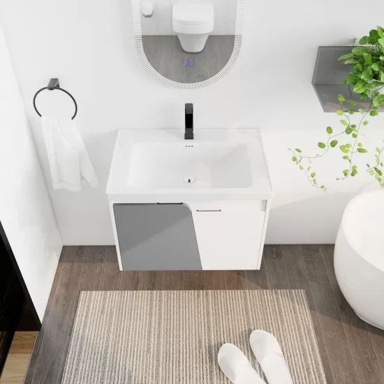 28 Inch Wall-Mounted Bathroom Vanity With Sink, For Small Bathroom (KD-Packing) 28 Inch Wall-Mounted Bathroom Vanity With Sink, For Small Bathroom (KD-Packing)