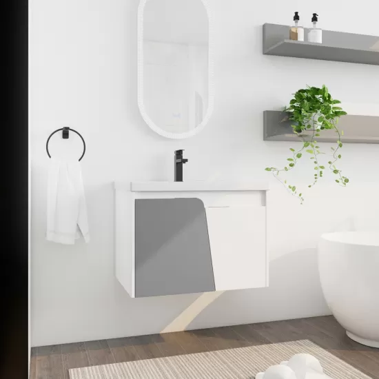 28 Inch Wall-Mounted Bathroom Vanity With Sink, For Small Bathroom (KD-Packing) 28 Inch Wall-Mounted Bathroom Vanity With Sink, For Small Bathroom (KD-Packing)