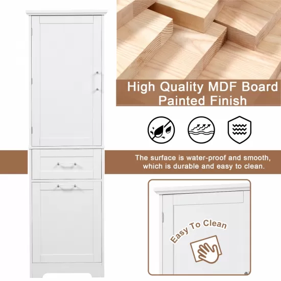 Tall Bathroom Storage Cabinet, Freestanding Storage Cabinet with Two Different Size Drawers and Adjustable Shelf, MDF Board with Painted Finish, White Tall Bathroom Storage Cabinet, Freestanding Storage Cabinet with Two Different Size Drawers and Adjustable Shelf, MDF Board with Painted Finish, White