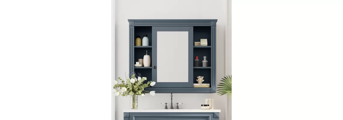 Modern 35 x 28 Wall Mounted Bathroom Storage Cabinet with Mirror and 6 Open Shelves – Stylish and Functional Solution for Modern 35 x 28 Wall Mounted Bathroom Storage Cabinet with Mirror and 6 Open Shelves – Stylish and Functional Solution for