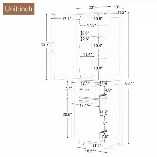 Tall Bathroom Storage Cabinet, Freestanding Storage Cabinet with Two Different Size Drawers and Adjustable Shelf, MDF Board with Painted Finish, White Tall Bathroom Storage Cabinet, Freestanding Storage Cabinet with Two Different Size Drawers and Adjustable Shelf, MDF Board with Painted Finish, White