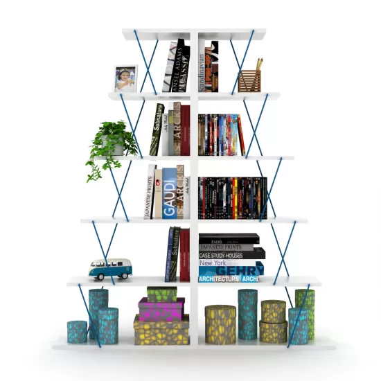 Furnish Home Store Modern 5 Tier Ladder Bookshelf Organizers, Narrow Bookshelf for Small Spaces Office Furniture Bookcase ,White/Blue Furnish Home Store Modern 5 Tier Ladder Bookshelf Organizers, Narrow Bookshelf for Small Spaces Office Furniture Bookcase ,White/Blue