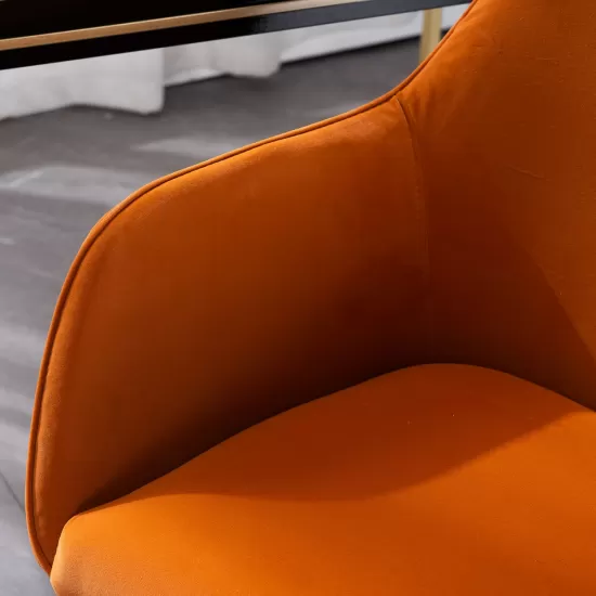 Modern Velvet Fabric Material Adjustable Height 360 revolving Home Office Chair with Gold Metal Legs and Universal Wheels for Indoor,Orange Modern Velvet Fabric Material Adjustable Height 360 revolving Home Office Chair with Gold Metal Legs and Universal Wheels for Indoor,Orange
