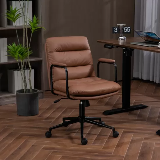 Office Chair,Mid Back Home Office Desk Task Chair with Wheels and Arms Ergonomic PU Leather Computer Rolling Swivel Chair with Padded Armrest,The back of the chair can recline 40° (Brown) Office Chair,Mid Back Home Office Desk Task Chair with Wheels and Arms Ergonomic PU Leather Computer Rolling Swivel Chair with Padded Armrest,The back of the chair can recline 40° (Brown)