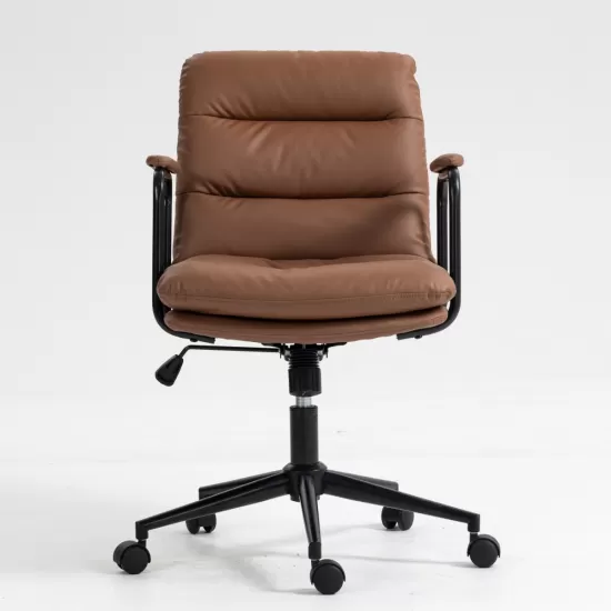 Office Chair,Mid Back Home Office Desk Task Chair with Wheels and Arms Ergonomic PU Leather Computer Rolling Swivel Chair with Padded Armrest,The back of the chair can recline 40° (Brown) Office Chair,Mid Back Home Office Desk Task Chair with Wheels and Arms Ergonomic PU Leather Computer Rolling Swivel Chair with Padded Armrest,The back of the chair can recline 40° (Brown)