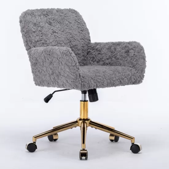 Furniture Office Chair,Artificial rabbit hair Home Office Chair with Golden Metal Base,Adjustable Desk Chair Swivel Office Chair,Vanity Chair(Gray) Furniture Office Chair,Artificial rabbit hair Home Office Chair with Golden Metal Base,Adjustable Desk Chair Swivel Office Chair,Vanity Chair(Gray)