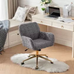Furniture Office Chair,Artificial rabbit hair Home Office Chair with Golden Metal Base,Adjustable Desk Chair Swivel Office Chair,Vanity Chair(Gray) Furniture Office Chair,Artificial rabbit hair Home Office Chair with Golden Metal Base,Adjustable Desk Chair Swivel Office Chair,Vanity Chair(Gray)