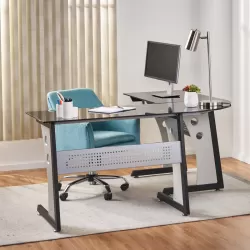 L SHAPE GLASS OFFICE DESK