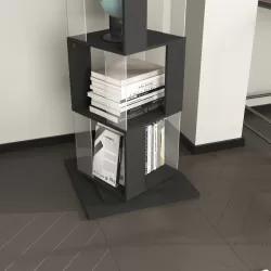 6 tier Rotating Bookshelf, Floor Rack Simple Bookcase  with Acrylic plate Student Multi-Function Creative Bookshelf for Living Room with anti-toppling base