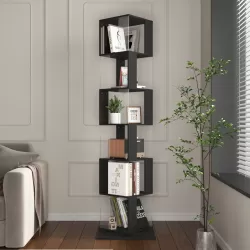 6 tier Rotating Bookshelf, Floor Rack Simple Bookcase  with Acrylic plate Student Multi-Function Creative Bookshelf for Living Room with anti-toppling base