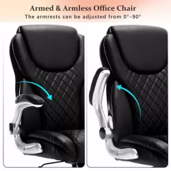 Ergonomic Office Chair With Flip-Up Armrests And Wheels, Leather Rocking Executive Office Chair, Black