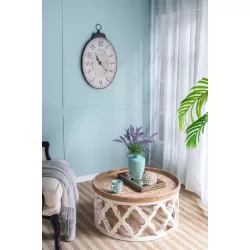 18 Inch x 29 Inch Antique White Oval Wall Clock, Traditional Vintage Home Decor Clock