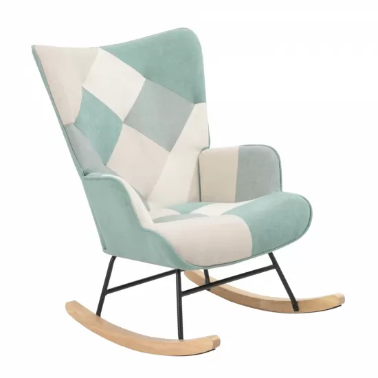 Rocking Chair with ottoman, Mid Century Fabric Rocker Chair with Wood Legs and Patchwork Linen for Livingroom Bedroom Rocking Chair with ottoman, Mid Century Fabric Rocker Chair with Wood Legs and Patchwork Linen for Livingroom Bedroom