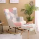 Rocking Chair with ottoman, Mid Century Fabric Rocker Chair with Wood Legs and Patchwork Linen for Livingroom Bedroom Rocking Chair with ottoman, Mid Century Fabric Rocker Chair with Wood Legs and Patchwork Linen for Livingroom Bedroom
