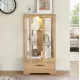 Glass Cabinet Lighted Glass Cabinet Curio Display Cabinet with Adjustable Glass Shelves 2 Doors and 1 drawer Cabinet Bulb Included OAK Glass Cabinet Lighted Glass Cabinet Curio Display Cabinet with Adjustable Glass Shelves 2 Doors and 1 drawer Cabinet Bulb Included OAK