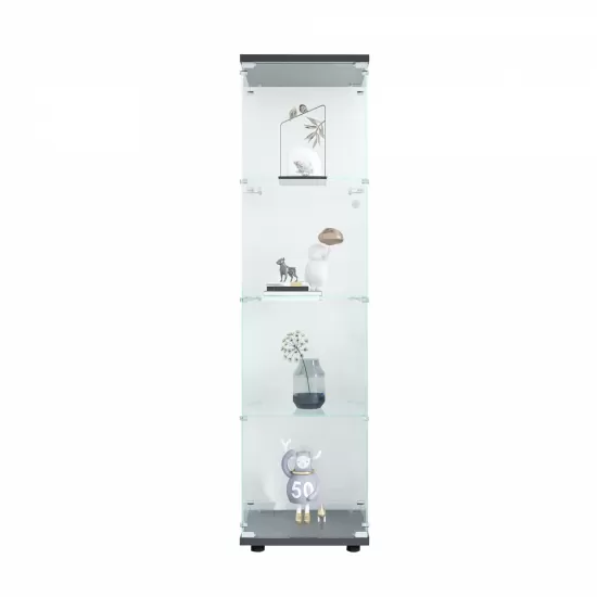 Glass Display Cabinet 4 Shelves with Door, Floor Standing Curio Bookshelf for Living Room Bedroom Office, 64.7 Inch*16.7 Inch*14.3 Inch, Black Glass Display Cabinet 4 Shelves with Door, Floor Standing Curio Bookshelf for Living Room Bedroom Office, 64.7 Inch*16.7 Inch*14.3 Inch, Black