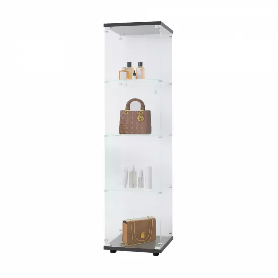 Glass Display Cabinet 4 Shelves with Door, Floor Standing Curio Bookshelf for Living Room Bedroom Office, 64.7 Inch*16.7 Inch*14.3 Inch, Black Glass Display Cabinet 4 Shelves with Door, Floor Standing Curio Bookshelf for Living Room Bedroom Office, 64.7 Inch*16.7 Inch*14.3 Inch, Black