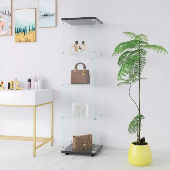 Glass Display Cabinet 4 Shelves with Door, Floor Standing Curio Bookshelf for Living Room Bedroom Office, 64.7 Inch*16.7 Inch*14.3 Inch, Black Glass Display Cabinet 4 Shelves with Door, Floor Standing Curio Bookshelf for Living Room Bedroom Office, 64.7 Inch*16.7 Inch*14.3 Inch, Black