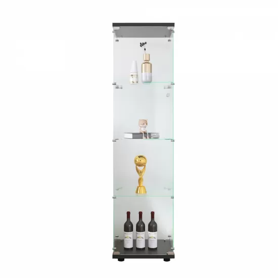 Glass Display Cabinet 4 Shelves with Door, Floor Standing Curio Bookshelf for Living Room Bedroom Office, 64.7 Inch*16.7 Inch*14.3 Inch, Black Glass Display Cabinet 4 Shelves with Door, Floor Standing Curio Bookshelf for Living Room Bedroom Office, 64.7 Inch*16.7 Inch*14.3 Inch, Black