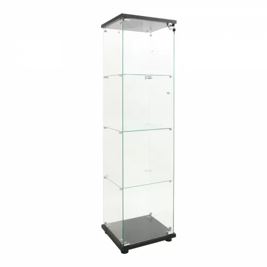 LED lights Glass Display Cabinet 4 Shelves with Door, Floor Standing Curio Bookshelf for Living Room Bedroom Office, 64.7 Inch*16.7 Inch*14.3 Inch, Black LED lights Glass Display Cabinet 4 Shelves with Door, Floor Standing Curio Bookshelf for Living Room Bedroom Office, 64.7 Inch*16.7 Inch*14.3 Inch, Black