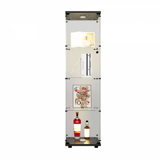 LED lights Glass Display Cabinet 4 Shelves with Door, Floor Standing Curio Bookshelf for Living Room Bedroom Office, 64.7 Inch*16.7 Inch*14.3 Inch, Black LED lights Glass Display Cabinet 4 Shelves with Door, Floor Standing Curio Bookshelf for Living Room Bedroom Office, 64.7 Inch*16.7 Inch*14.3 Inch, Black