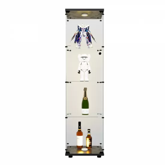 LED lights Glass Display Cabinet 4 Shelves with Door, Floor Standing Curio Bookshelf for Living Room Bedroom Office, 64.7 Inch*16.7 Inch*14.3 Inch, Black LED lights Glass Display Cabinet 4 Shelves with Door, Floor Standing Curio Bookshelf for Living Room Bedroom Office, 64.7 Inch*16.7 Inch*14.3 Inch, Black