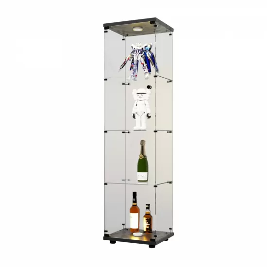 LED lights Glass Display Cabinet 4 Shelves with Door, Floor Standing Curio Bookshelf for Living Room Bedroom Office, 64.7 Inch*16.7 Inch*14.3 Inch, Black LED lights Glass Display Cabinet 4 Shelves with Door, Floor Standing Curio Bookshelf for Living Room Bedroom Office, 64.7 Inch*16.7 Inch*14.3 Inch, Black