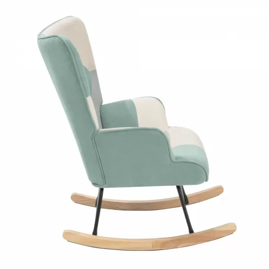 Rocking Chair with ottoman, Mid Century Fabric Rocker Chair with Wood Legs and Patchwork Linen for Livingroom Bedroom Rocking Chair with ottoman, Mid Century Fabric Rocker Chair with Wood Legs and Patchwork Linen for Livingroom Bedroom