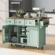 Kitchen Cart with Rubber wood Drop-Leaf Countertop ,Cabinet door internal storage racks,Kitchen Island on 5 Wheels with Storage Cabinet and 3 Drawers for Dinning Room, Mint Green Kitchen Cart with Rubber wood Drop-Leaf Countertop ,Cabinet door internal storage racks,Kitchen Island on 5 Wheels with Storage Cabinet and 3 Drawers for Dinning Room, Mint Green