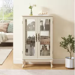 2 Doors Curio Cabinet with Tempered Glass Doors, Curio Cabinets with Mirrored Back Panel and Adjustable Shelves, Lighted Display Cabinet for Home, Office Light Bulb Included White 2 Doors Curio Cabinet with Tempered Glass Doors, Curio Cabinets with Mirrored Back Panel and Adjustable Shelves, Lighted Display Cabinet for Home, Office Light Bulb Included White