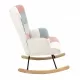 Rocking Chair with ottoman, Mid Century Fabric Rocker Chair with Wood Legs and Patchwork Linen for Livingroom Bedroom Rocking Chair with ottoman, Mid Century Fabric Rocker Chair with Wood Legs and Patchwork Linen for Livingroom Bedroom