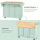 Kitchen Cart with Rubber wood Drop-Leaf Countertop ,Cabinet door internal storage racks,Kitchen Island on 5 Wheels with Storage Cabinet and 3 Drawers for Dinning Room, Mint Green Kitchen Cart with Rubber wood Drop-Leaf Countertop ,Cabinet door internal storage racks,Kitchen Island on 5 Wheels with Storage Cabinet and 3 Drawers for Dinning Room, Mint Green