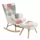 Rocking Chair with ottoman, Mid Century Fabric Rocker Chair with Wood Legs and Patchwork Linen for Livingroom Bedroom Rocking Chair with ottoman, Mid Century Fabric Rocker Chair with Wood Legs and Patchwork Linen for Livingroom Bedroom