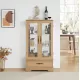 Glass Cabinet Lighted Glass Cabinet Curio Display Cabinet with Adjustable Glass Shelves 2 Doors and 1 drawer Cabinet Bulb Included OAK Glass Cabinet Lighted Glass Cabinet Curio Display Cabinet with Adjustable Glass Shelves 2 Doors and 1 drawer Cabinet Bulb Included OAK