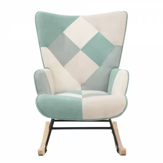 Rocking Chair with ottoman, Mid Century Fabric Rocker Chair with Wood Legs and Patchwork Linen for Livingroom Bedroom Rocking Chair with ottoman, Mid Century Fabric Rocker Chair with Wood Legs and Patchwork Linen for Livingroom Bedroom
