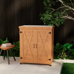 Potting Bench with Storage Cabinet and Metal Table Top for Outdoor Patio,Outdoor Work Station Table Potting Bench with Storage Cabinet and Metal Table Top for Outdoor Patio,Outdoor Work Station Table