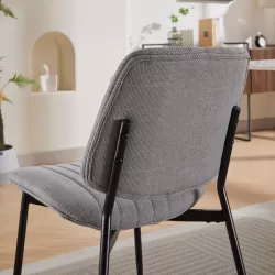 A&A Furniture, Dining Chairs Set of 2 Modern Retro Linen Chair with Bentwood Back Upholstered Seat Metal Legs Adjustable Foot for Kitchen Dining Room Chairs(Gray Linen)
