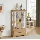 Glass Cabinet Lighted Glass Cabinet Curio Display Cabinet with Adjustable Glass Shelves 2 Doors and 1 drawer Cabinet Bulb Included OAK Glass Cabinet Lighted Glass Cabinet Curio Display Cabinet with Adjustable Glass Shelves 2 Doors and 1 drawer Cabinet Bulb Included OAK