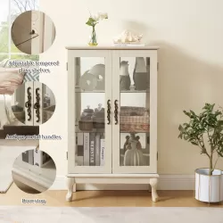 2 Doors Curio Cabinet with Tempered Glass Doors, Curio Cabinets with Mirrored Back Panel and Adjustable Shelves, Lighted Display Cabinet for Home, Office Light Bulb Included White 2 Doors Curio Cabinet with Tempered Glass Doors, Curio Cabinets with Mirrored Back Panel and Adjustable Shelves, Lighted Display Cabinet for Home, Office Light Bulb Included White