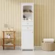 Tall Bathroom Storage Cabinet with Glass Doors, Free-Standing, Two Drawers, and Adjustable Shelves, MDF Board, Painted white - Perfect for Displaying Your Favorite Items Tall Bathroom Storage Cabinet with Glass Doors, Free-Standing, Two Drawers, and Adjustable Shelves, MDF Board, Painted white - Perfect for Displaying Your Favorite Items