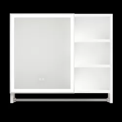Modern 32x28inches bathroom cabinets, medicine cabinets with mirrors and LED lights, bathroom lockers with multilevel storage compartments and towel rails Modern 32x28inches bathroom cabinets, medicine cabinets with mirrors and LED lights, bathroom lockers with multilevel storage compartments and towel rails