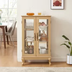 2 Doors Curio Cabinet with Tempered Glass Doors, Curio Cabinets with Mirrored Back Panel and Adjustable Shelves, Lighted Display Cabinet for Home, Office Light Bulb Included OAK 2 Doors Curio Cabinet with Tempered Glass Doors, Curio Cabinets with Mirrored Back Panel and Adjustable Shelves, Lighted Display Cabinet for Home, Office Light Bulb Included OAK