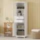 Tall Bathroom Storage Cabinet with Glass Doors, Free-Standing, Two Drawers, and Adjustable Shelves, MDF Board, Painted white - Perfect for Displaying Your Favorite Items Tall Bathroom Storage Cabinet with Glass Doors, Free-Standing, Two Drawers, and Adjustable Shelves, MDF Board, Painted white - Perfect for Displaying Your Favorite Items