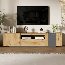 70'' Modern TV Stand with 3 Cabinets& Drawer, Entertainment Center for TVs up to 80'', Color Matching Television Console for Living Room, Bedroom, Home Theatre 70'' Modern TV Stand with 3 Cabinets& Drawer, Entertainment Center for TVs up to 80'', Color Matching Television Console for Living Room, Bedroom, Home Theatre