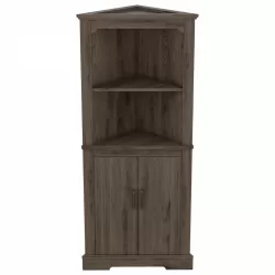 Tall Corner Cabinet with Doors for living room, bathroom,Dining Room or Kitchen,color:Dark walnut