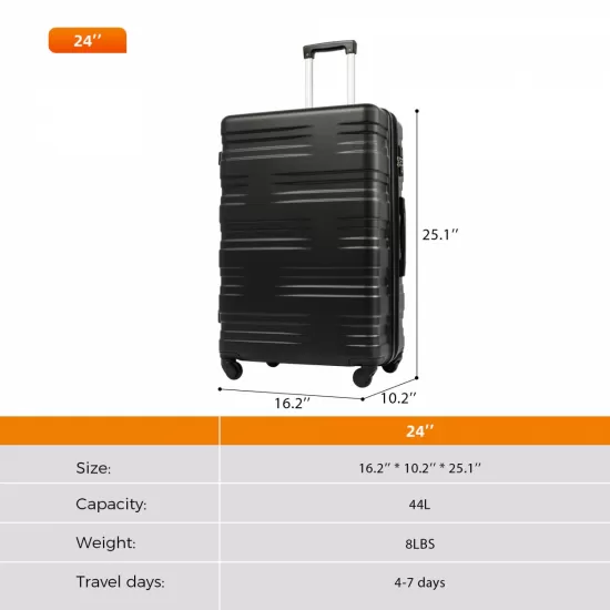 Luggage with TSA Lock Spinner Wheels Hardside Expandable Luggage Travel Suitcase Check In Luggage ABS 24 Inch Luggage with TSA Lock Spinner Wheels Hardside Expandable Luggage Travel Suitcase Check In Luggage ABS 24 Inch